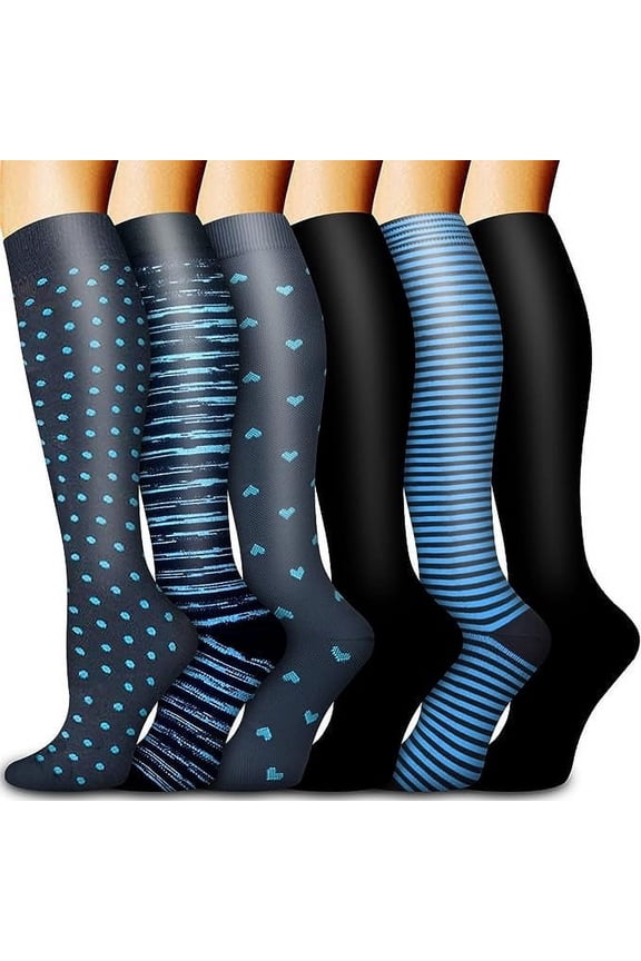 Compression Socks for Women Circulation Knee High 6 Pairs for Nurses, Running, Travel, AthleticStyle 29