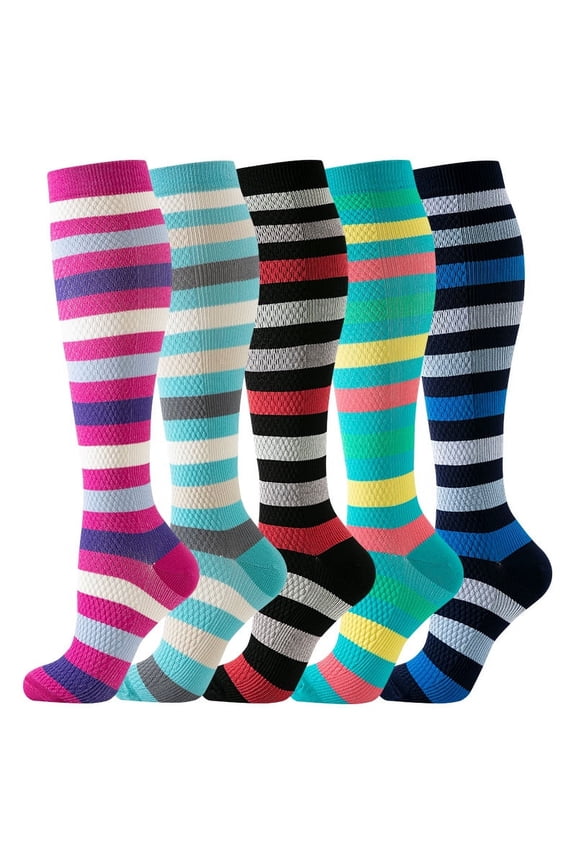 Compression Socks for Women Circulation Knee High 6 Pairs for Nurses, Running, Travel, AthleticStyle 34