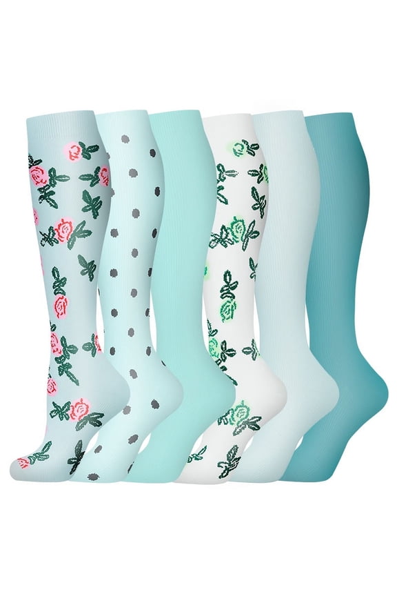 Compression Socks for Women Circulation Knee High 6 Pairs for Nurses, Running, Travel, AthleticStyle 36