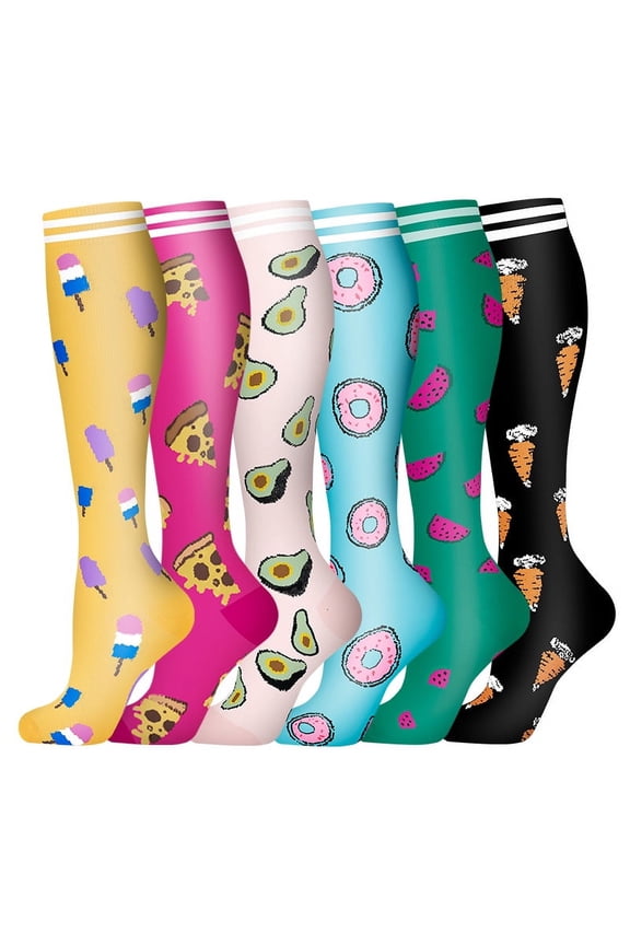 Compression Socks for Women Circulation Knee High 6 Pairs for Nurses, Running, Travel, AthleticStyle 38