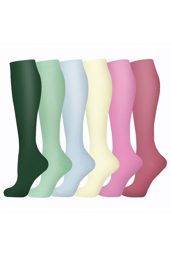 Compression Socks for Women Circulation Knee High 6 Pairs for Nurses, Running, Travel, AthleticStyle 39