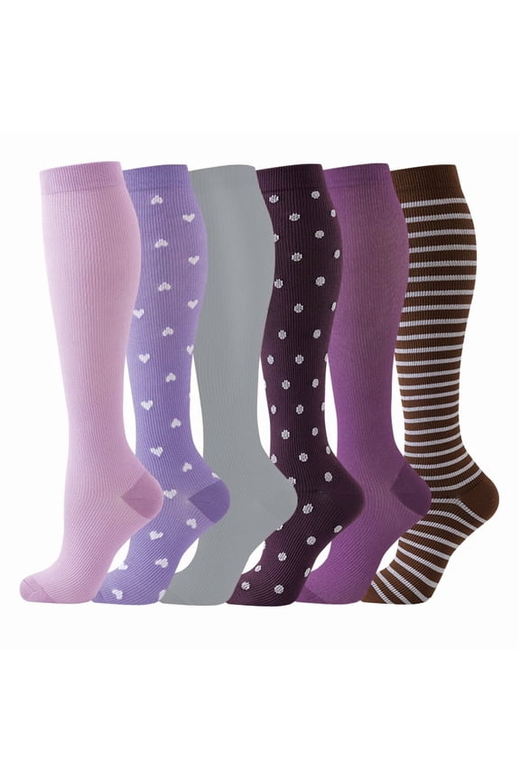 Compression Socks for Women Circulation Knee High 6 Pairs for Nurses, Running, Travel, AthleticStyle 47