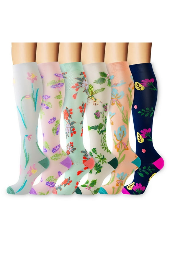 Compression Socks for Women Circulation Knee High 6 Pairs for Nurses, Running, Travel, AthleticStyle 6