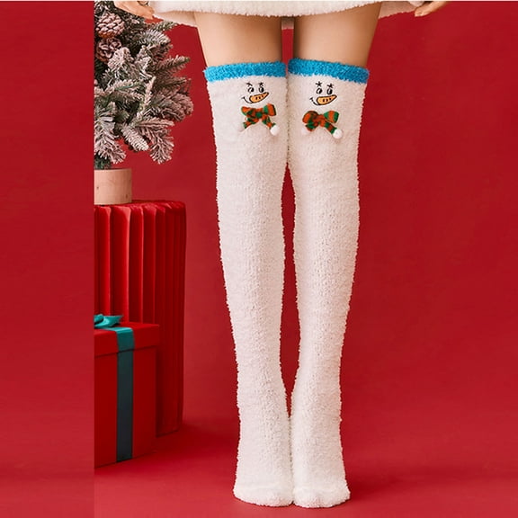 Compression Socks for Women High Over The Knee High Cozy Christmas Stockings Xmas Holiday Gift Party Winter Warm Fuzzy Plush Long Socks for Women