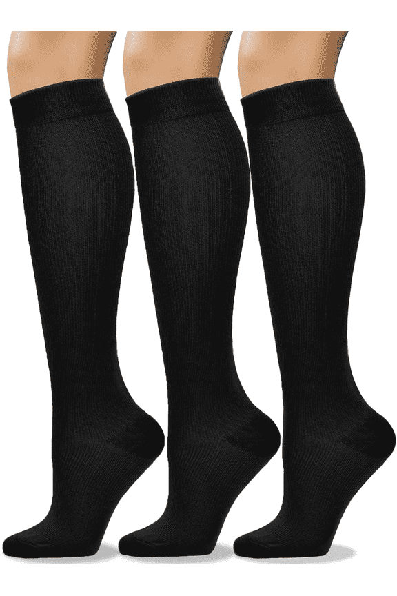 3 Pairs Compression Socks for Women & Men Knee High Socks is Best Support for Running, Travel and Cycling, Black