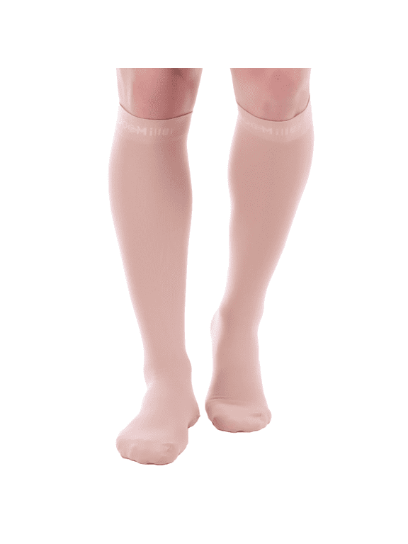 Compression Socks for Women & Men, 8-15 mmHg Knee High, Sport, Travel, Nurse, Pregnancy, Beige, Medium Size, 1 Pair
