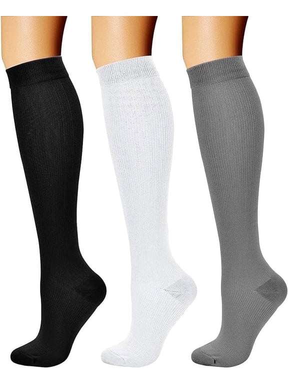 Compression Socks for Women & Men Knee High (3 Pairs) 15-20 mmHg is Best Support for Athletic Running Cycling