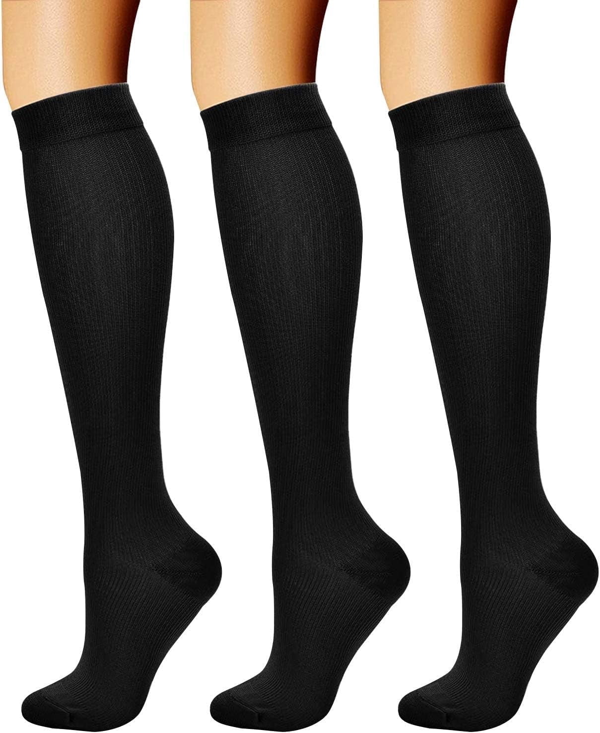 Compression Socks for Women & Men (3 Pairs) 15-20 mmHg Knee High Best Support for Athletic Running Cycling
