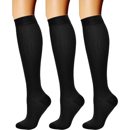 Compression Socks for Women & Men (3 Pairs) 15-20 mmHg Knee High Best Support for Athletic Running Cycling