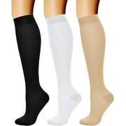 Compression Socks for Women & Men Knee High 3 Pairs 15-20 mmHg is Best Support for Athletic Running Cycling
