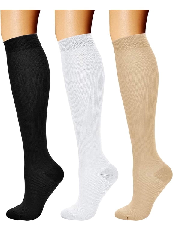 Compression Socks for Women & Men Knee High (3 Pairs) 15-20 mmHg is Best Support for Athletic Running Cycling