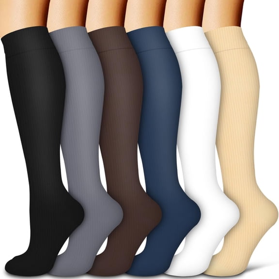 Compression Socks for Women & Men Circulation(6 pairs)-Graduated Supports Socks for Running, Athletic Sports 10-Multicoloured-Small-Medium