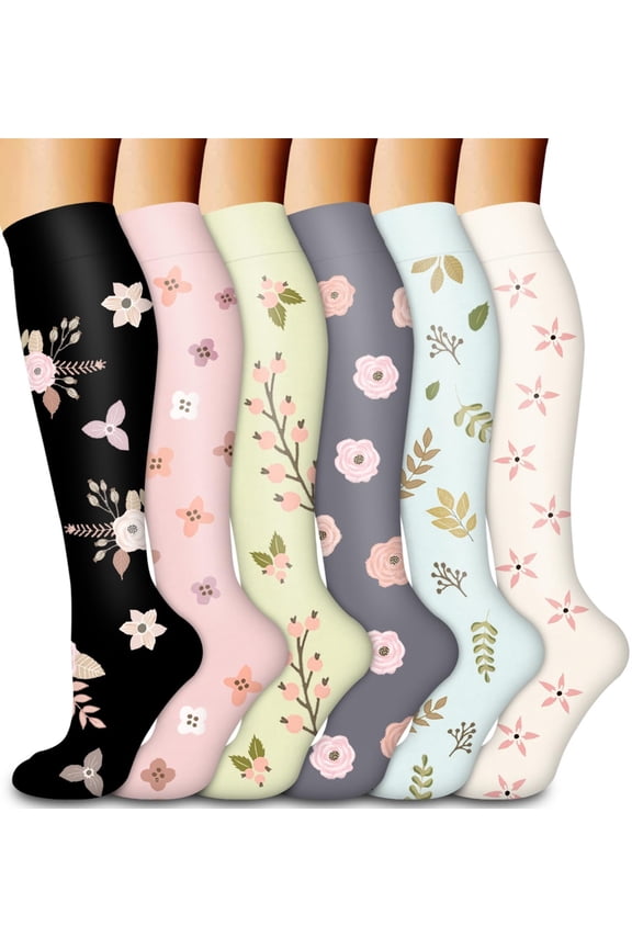 Compression Socks for Women & Men Circulation(6 pairs) - Graduated Supports Socks for Running, Athletic Sports