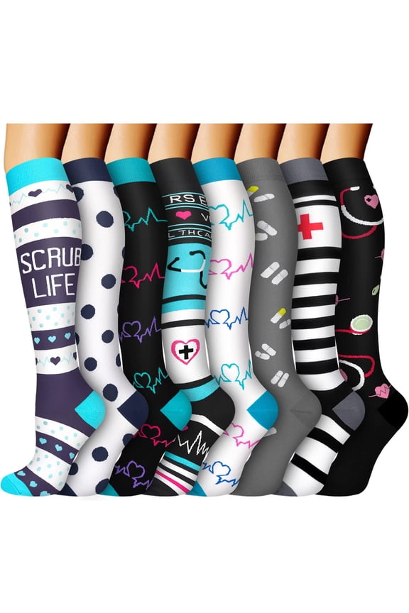 Compression Socks for Women & Men Circulation (8 Pairs) 15-20 mmHg is Best Support for Athletic Running,Hiking
