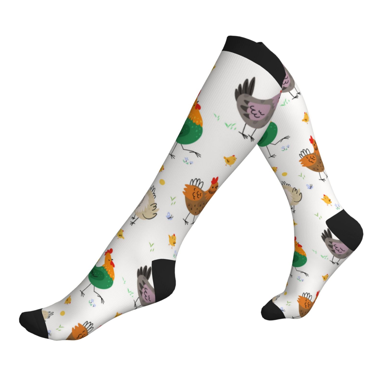 Chicken Compression Compression Socks for Women Men - Colorful Cartoon Cute Chicken Knee ...