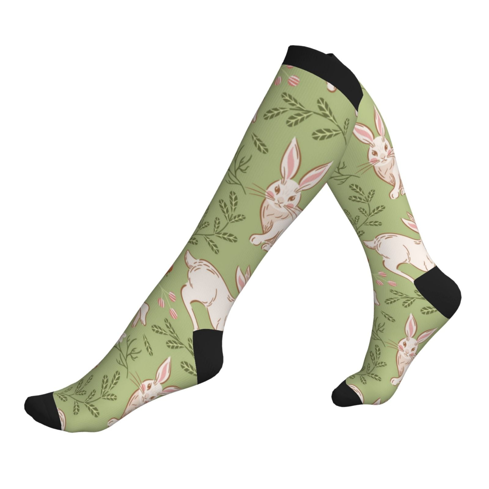 Compression Socks for Women Men - Cute Funny Rabbit Rose Green Knee ...