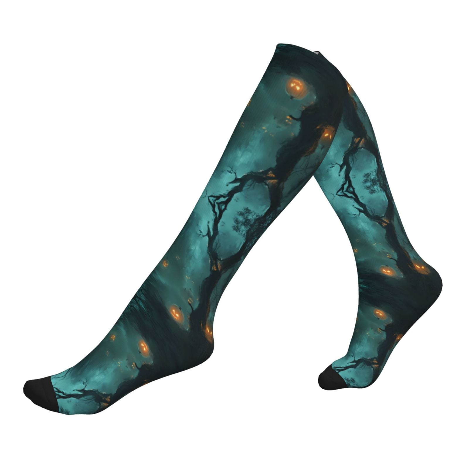 Compression Socks for Women Men Halloween Pumpkin Night Forest A Knee