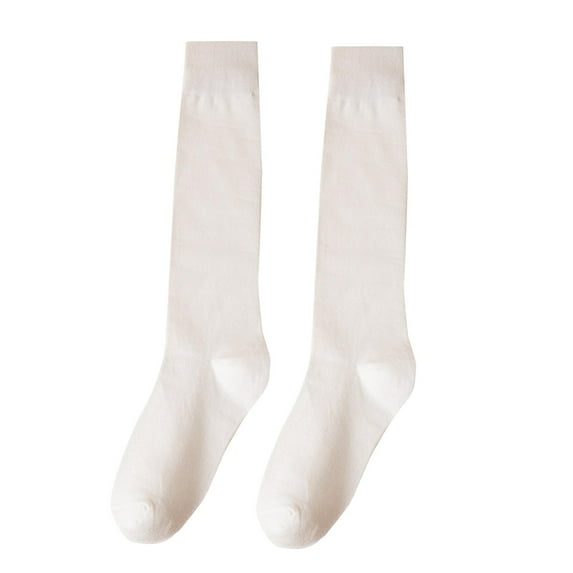 Compression Socks for Women Solid Color Cotton Calf Socks Slim Fit Breathable Socks for Spring and Fall Thigh High Stockings White A