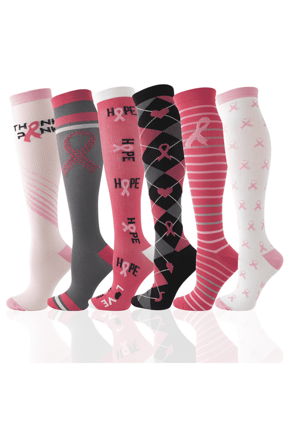 Compression Socks for Women: Syphoria 20-30 mmhg Circulation knee high stockings for Sports Travel Flight Running, 6 Pairs