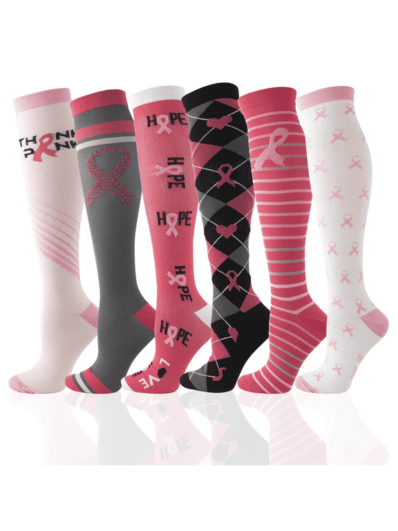 Compression Socks for Women: Syphoria 20-30 mmhg Circulation knee high stockings for Sports Travel Flight Running, 6 Pairs