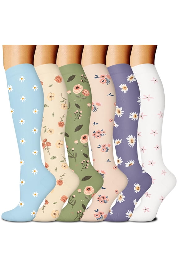 Compression Socks for Women: Syphoria 20-30 mmhg Circulation knee high stockings for Sports Travel Flight Running, 6 Pairs