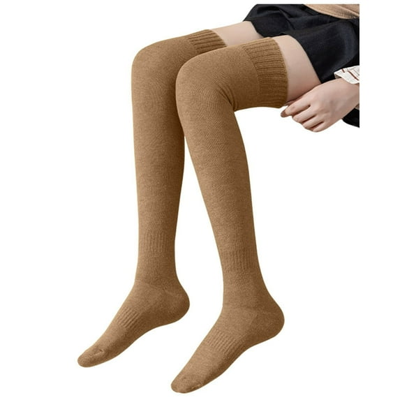Compression Socks for Women, Women's Solid Color Casual Over The Knee Thick Warm Socks, Socks(Brown,One Size)