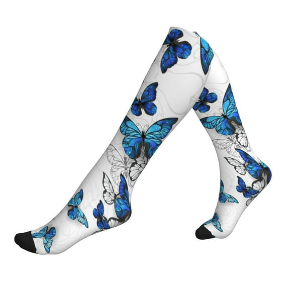 Compression Socks for Women and Men - Blue Flying Butterflies Compression Socks Circulation for Workout
