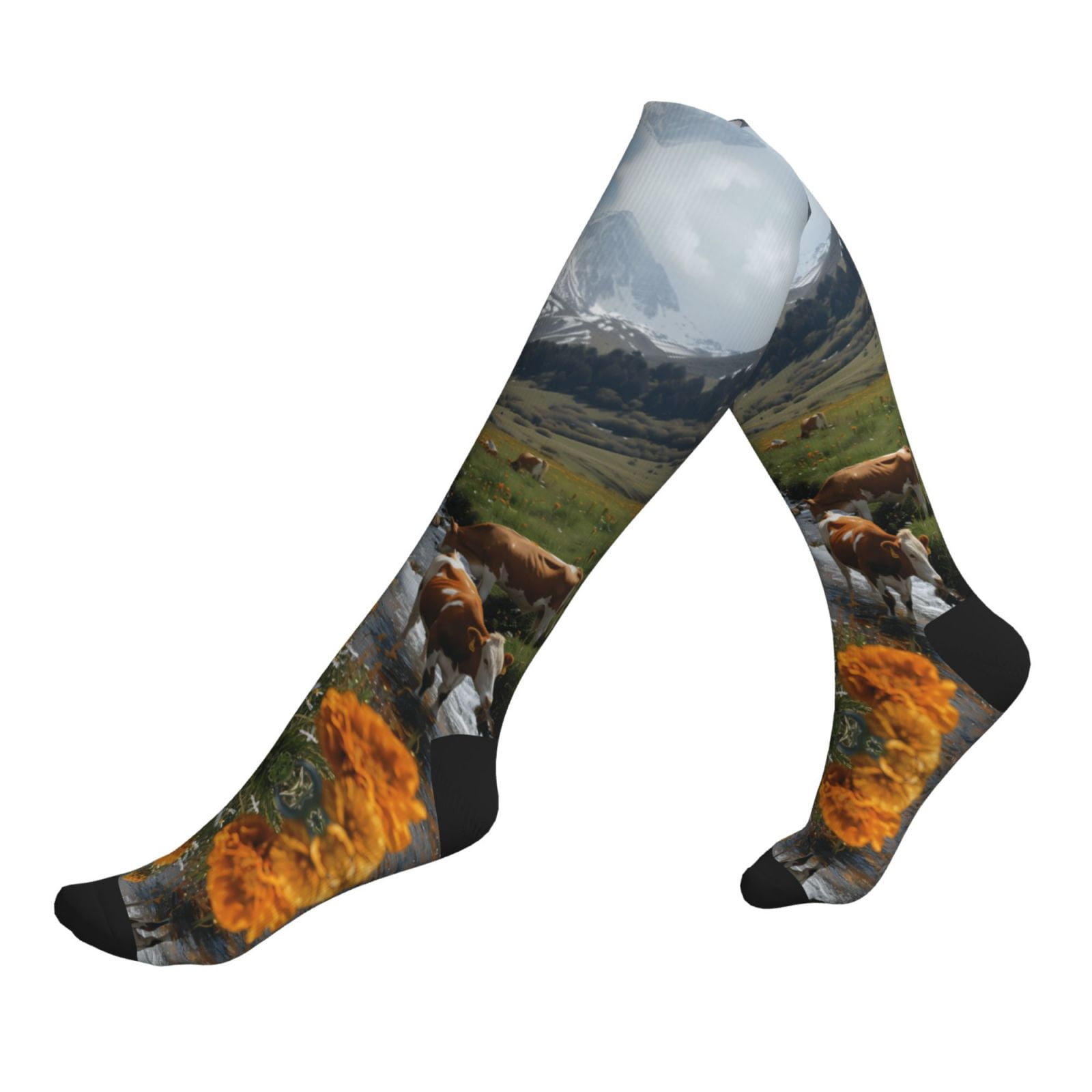 Compression Socks for Women and Men Circulation - Mountain Cows Flower ...