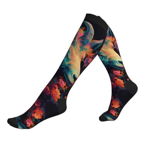 Compression Socks for Women and Men - Colorful Flower Goat Compression Socks Circulation for Workout