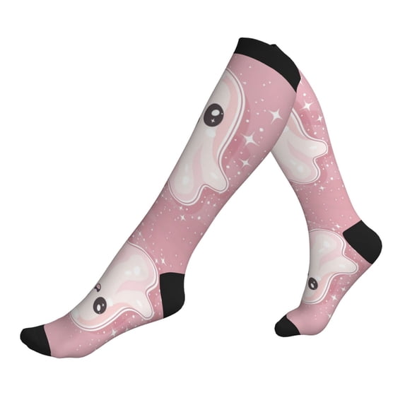 Compression Socks for Women and Men - Cute Pink Halloween Ghost A Compression Socks Circulation for Workout