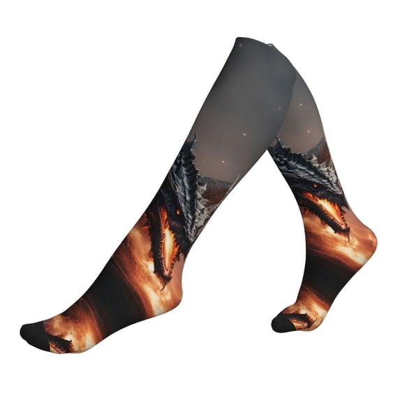 Compression Socks for Women and Men - Fiery Black Dragon Attack Compression Socks Circulation for Workout
