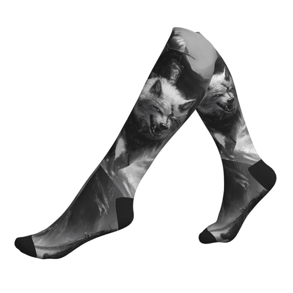 Compression Socks for Women and Men - Knight Riding Giant Wolf Compression Socks Circulation for Workout