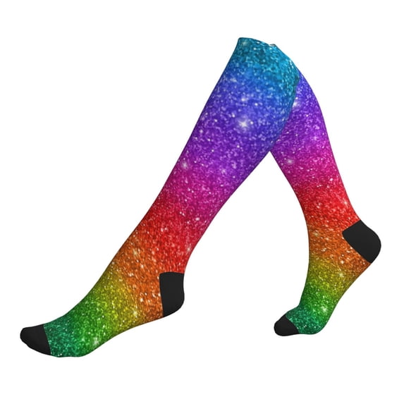 Compression Socks for Women and Men - Rainbow Glitter Compression Socks Circulation for Workout