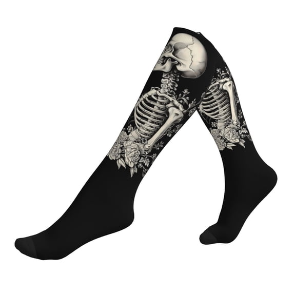 Compression Socks for Women and Men - Skeletons Love Flowers Compression Socks Circulation for Workout