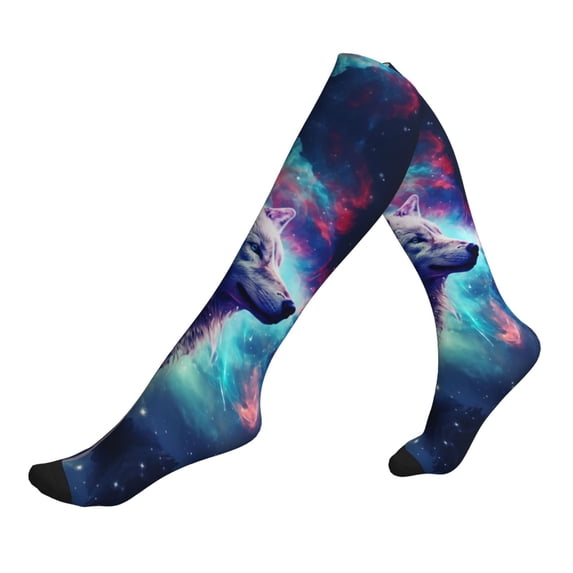 Compression Socks for Women and Men - Starry Multicolored Wolf Compression Socks Circulation for Workout