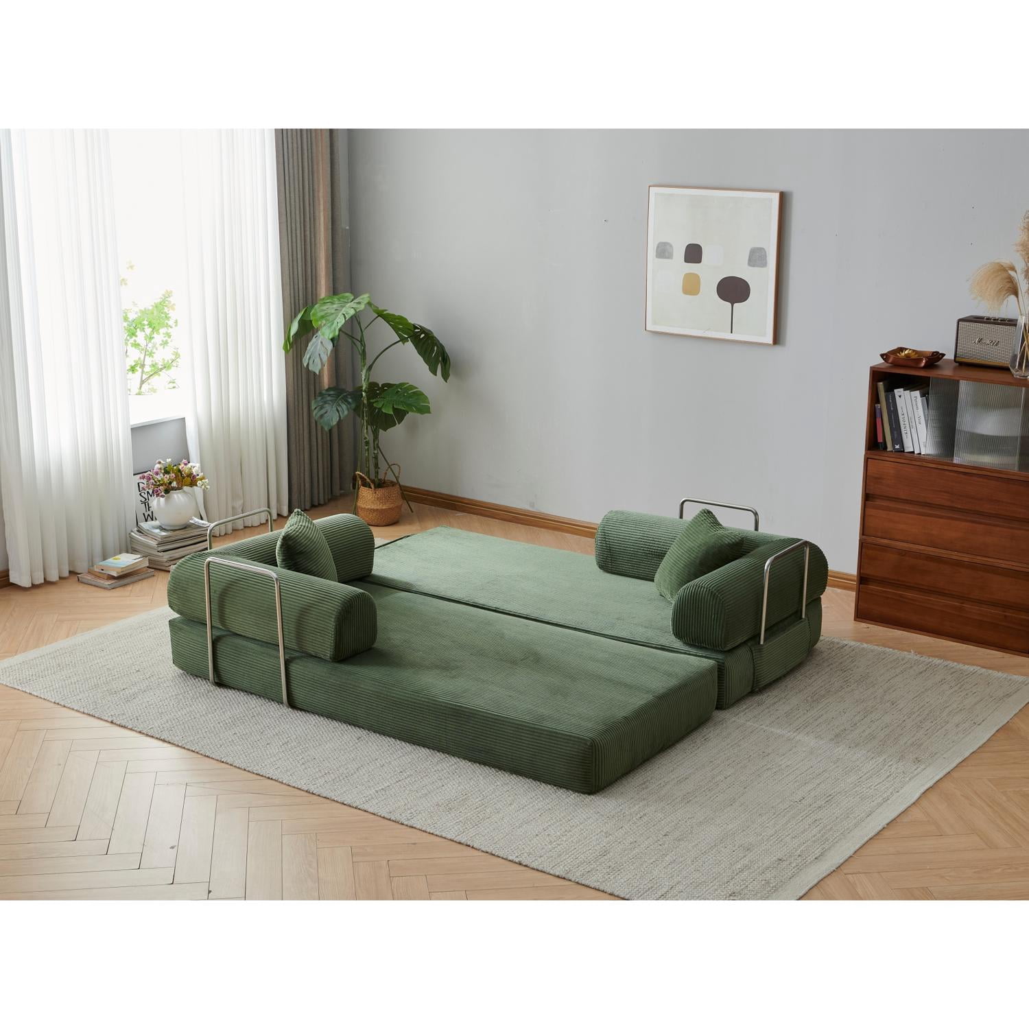 Compression Sofa 78.8 Inch Convertible Floor Sofa Bed, Comfy Futon Couch and Loveseat Sleeper with Pillow Back Support, No Assembly Required, Army Green