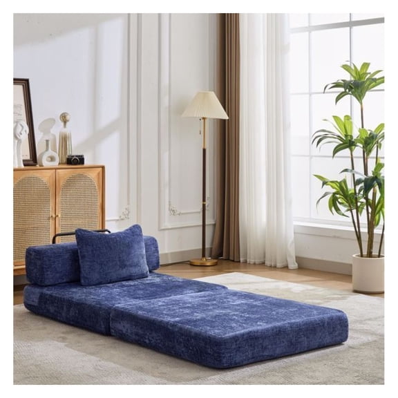 Compression Sofa Bed, Convertible Floor Sofa, Single Seater Sectional, Chenille Fabric, No Assembly, Dark Blue