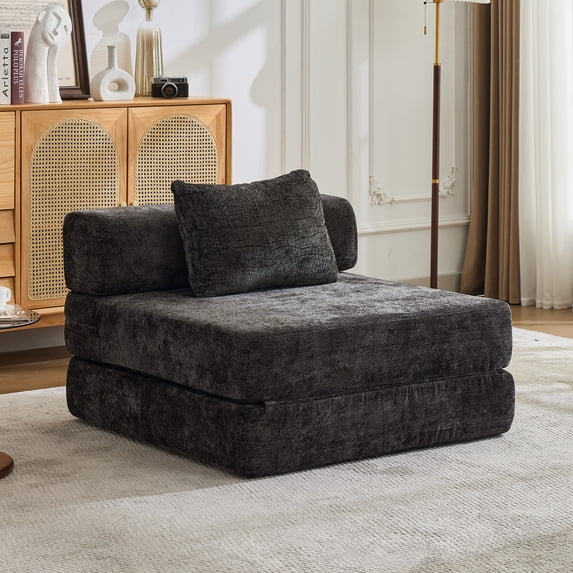 Compression Sofa Convertible Floor Sofa Bed With Fixed Shape Frame Single Seater Boneless Modular Sectional Chenille Fabric For Living Room Bedroom