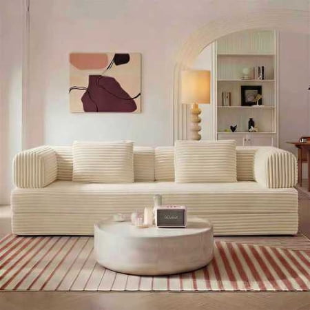 REHOUSING Corduroy Convertible and Reclining Sectional Sofas with Pillow Back Support and Armrest, Beige