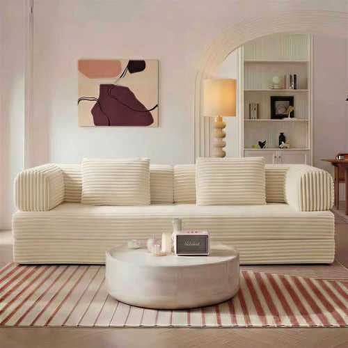 REHOUSING Corduroy Convertible and Reclining Sectional Sofas with Pillow Back Support and Armrest, Beige