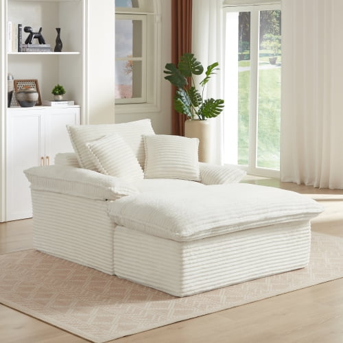 Compression Sofa with Footrest, Boneless Couch Chair for Living Room, Oversized Single Seater with Removable Cushion, Modern Lounge Chair for Apartment, Office, Bedroom, White