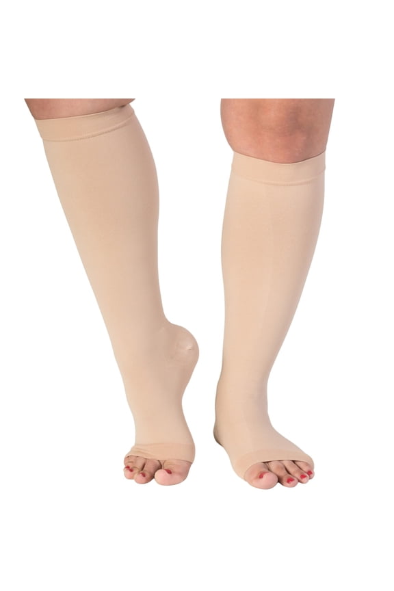 Compression Stockings Unisex 15-20mmHg ToeLess Support Socks for Nurse, Beige Medium