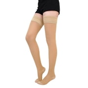Compression Stockings for Women, PUTUO 200D Closed Toe Thigh High 15-21 mmHg Compression Socks with Silicone Grip Semi-Transparent, Graduated Support Hoses for Varicose Veins Edema DVT Flight, Beige