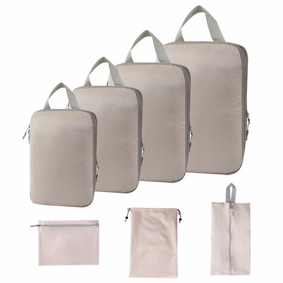 Compression Storage Bags Set Of Nine Beige,Compressed Packing Cubes Travel Storage Set 2024 New Compression Packing Cubes Travel Travel Bag Luggage Organizer Bags Travel Compression Bags for Packing