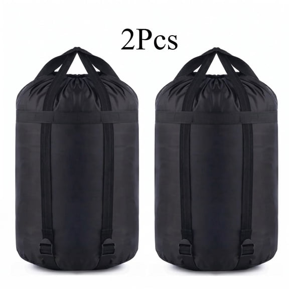 Compression Stuff Sack, 2 Pack 20L 210T Tear Resistant Polyester for Sleeping Bag Accessories, Black