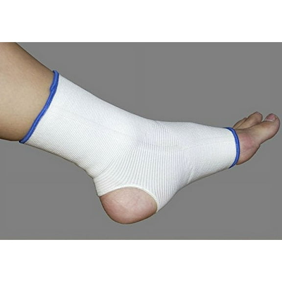 Compression Support Ankle Brace With Open Heel (Large, White w/ Blue Trim)