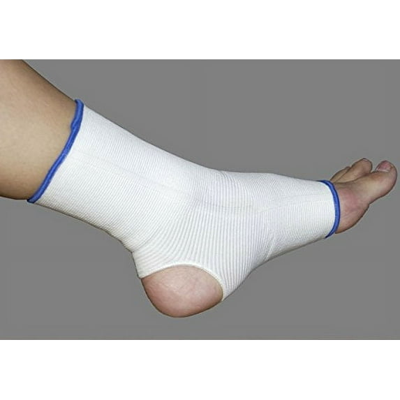 Compression Support Ankle Brace With Open Heel (Medium, White w/ Blue Trim)