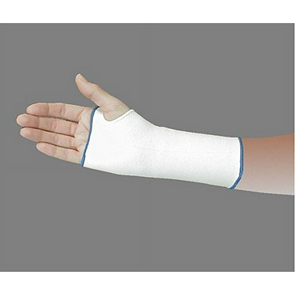 Compression Support Wrist and Hand Brace, 4-Way Stretch with Thumb Hole (Large, White w/ Blue Trim)