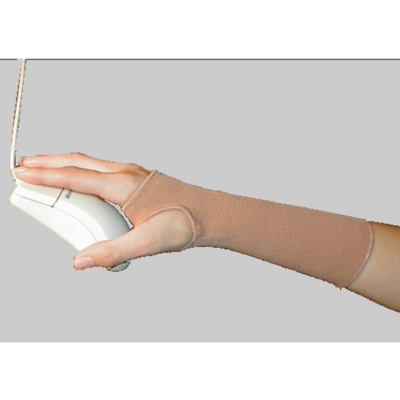 Compression Support Wrist and Hand Brace, 4-Way Stretch with Thumb Hole (Small, Beige)