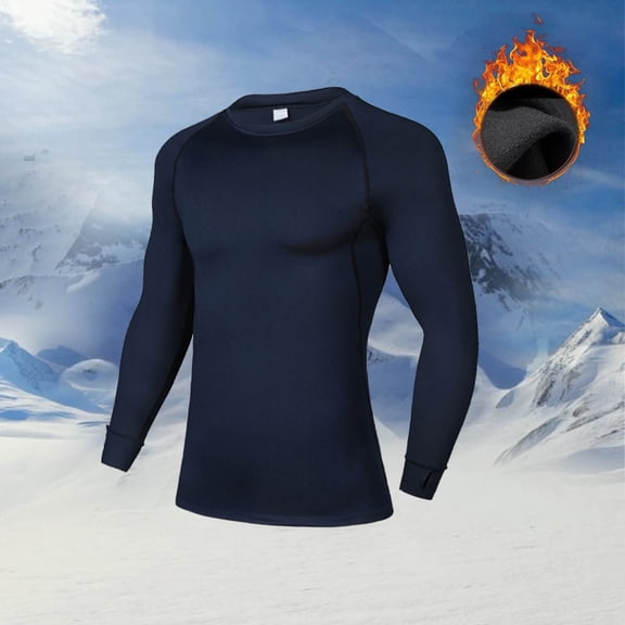 Compression T Shirts for Men Fleece Lined Long Sleeve Crewneck Tops Stretchy Pullover Slim Solid Color Thermal Warm Athletic Workout Tshirts Shirt